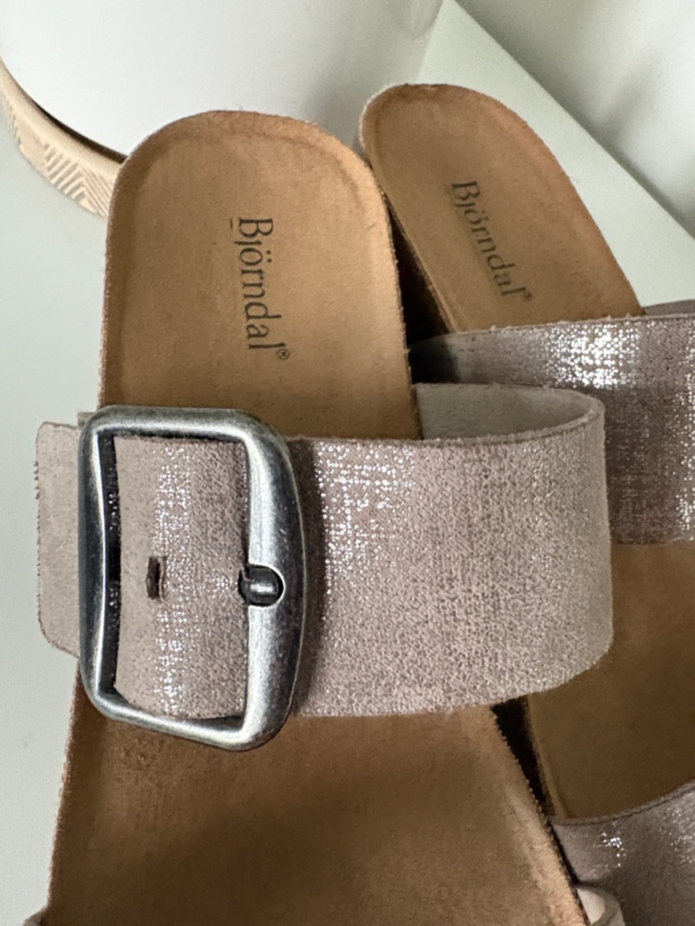 Women's Bjorndal Shimmery Taupe Wedge Slide Sandals with Buckle - Picture 5 of 12